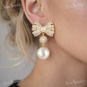 Gold and Pearl Bow Earrings
